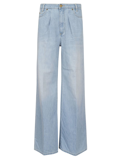 Pinko Jean Wide Leg En Denim Vintage Clair In Délavage Clair Vintage