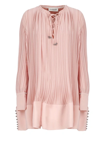 Lanvin Drop Shoulder Pleated Mini Dress In Pink