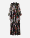 Dolce & Gabbana Long Chiffon Dress With Rose Garden Print In Print