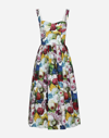 Dolce & Gabbana Midi Multicolor Dress With All-over Floreal Print And Flared Skirt In Cotton Woman In Print