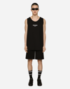 DOLCE & GABBANA PRINTED COTTON JERSEY SINGLET WITH DG VIB3 PATCH