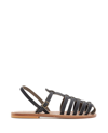 KJACQUES BLACK LEATHER SANDALS WITH ADJUSTABLE ANKLE STRAP