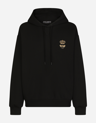 Dolce & Gabbana Cotton Jersey Hoodie With Embroidery In Black