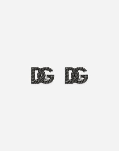 Dolce & Gabbana Rhinestone-detailed Dg Logo Cufflinks In Black