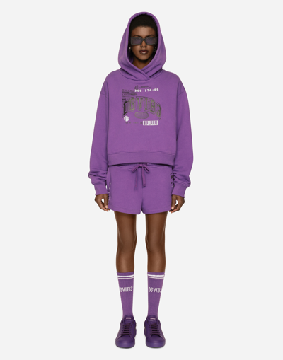 Dolce & Gabbana Long-sleeved Cotton Jersey Hoodie Dgvib3 In Purple