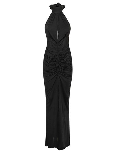 Pinko Ruched Detail Open Back Maxi Dress In Nero
