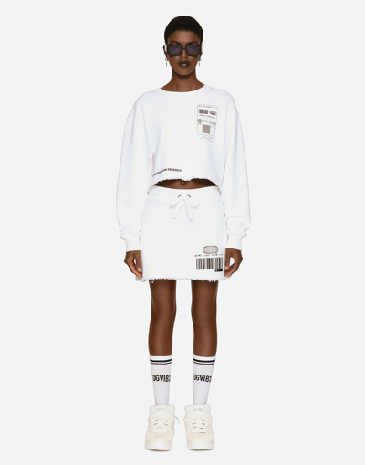 Dolce & Gabbana Logo-print Cotton Crop Sweatshirt In White