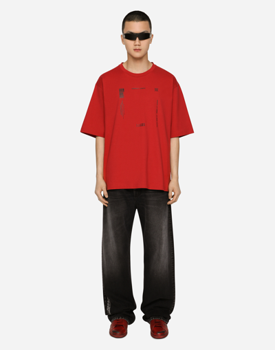 Dolce & Gabbana Cotton Jersey T-shirt With Dg Vib3 Print And Logo In Red