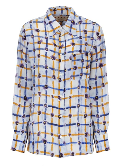 Marni Mix-print Pointed-collar Silk Shirt In Patterned Blue