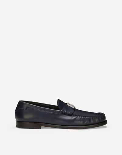 Dolce & Gabbana Brushed Calfskin Loafers In Blue