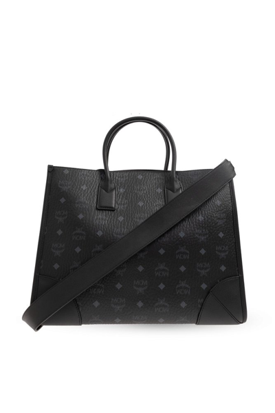Mcm Large München Open Top Tote Bag In Black