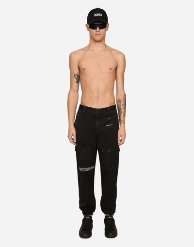 Dolce & Gabbana Garment-dyed Cargo Pants With Multiple Pockets Dgvib3 In Black