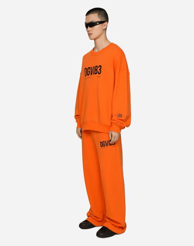 Dolce & Gabbana Jersey Jogging Pants With Dgvib3 Print And Logo In Orange
