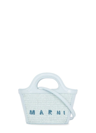 Marni Tropicalia Logo Embroidered Micro Tote Bag In Blue