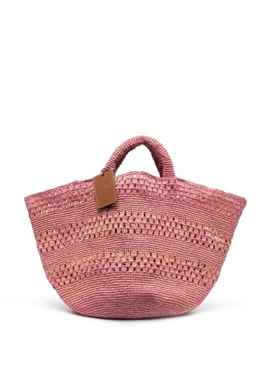Manebi Logo-tag Raffia Tote Bag In Pink