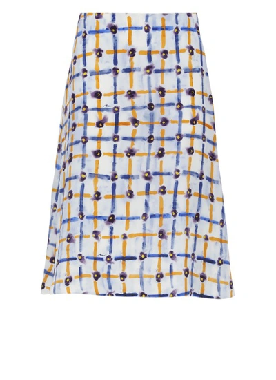 Marni Graphic-print Silk Midi Skirt In Blue