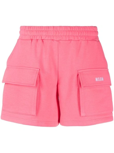 Msgm Logo-embroidered Track Shorts In Pink