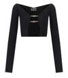 ELISABETTA FRANCHI BLACK CROPPED CARDIGAN WITH LOGO DETAIL