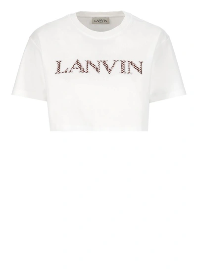 Lanvin Logo-embroidered Cotton T-shirt In Optic White