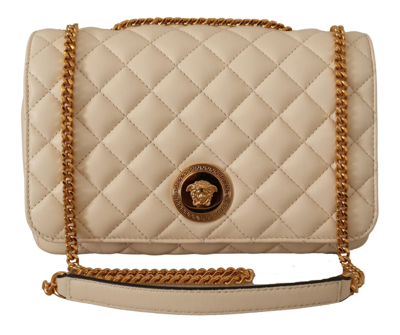 VERSACE VERSACE ELEGANT WHITE NAPPA LEATHER SHOULDER WOMEN'S BAG