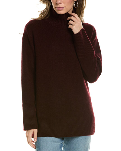 Vince Mixed Gauge Wool-cashmere Turtleneck Tunic Sweater In Black