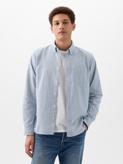 Gap Classic Oxford Shirt In Standard Fit In Blue Green Stripe