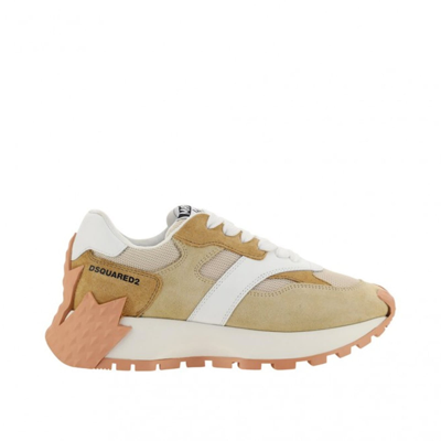 Dsquared2 Leather Logo Sneakers In Beige