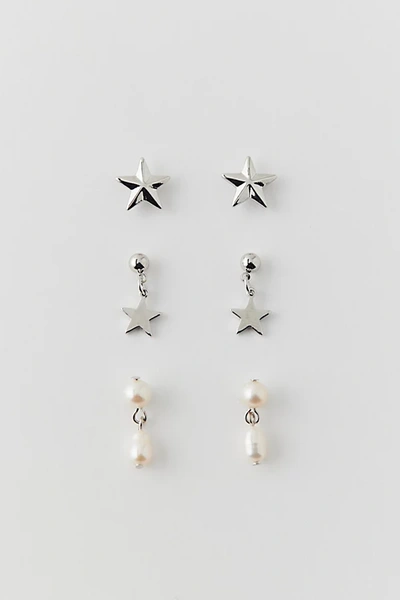 Urban Outfitters Star & Pearl Post Earring Set In Pearl, Men's At