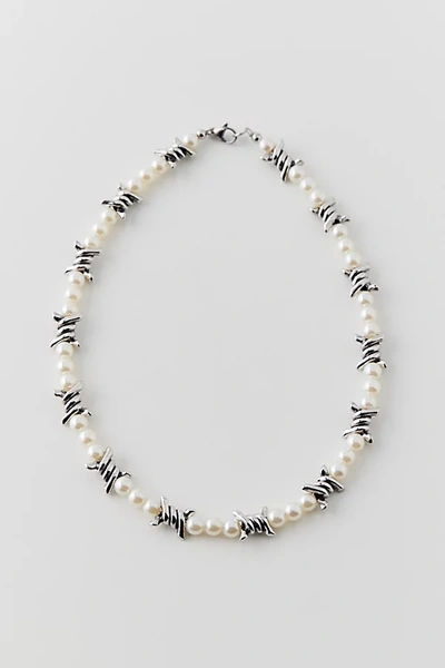 Urban Outfitters Pearl & Barbed Wire Necklace In Pearl, Men's At