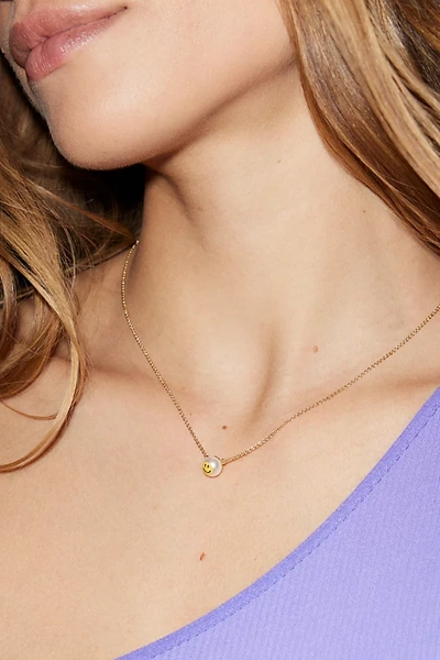 Urban Outfitters Delicate Pearl Happy Face Charm Necklace In Happy, Women's At