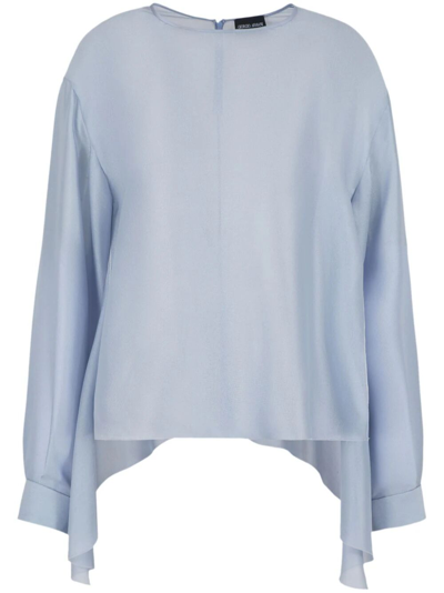 Giorgio Armani Crew Neck Shirt With Slits In Blue