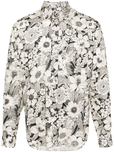 Tom Ford Linear Floral Print Fluid Fit Leisure Shirt In White