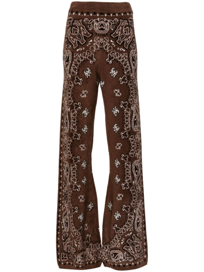 AMIRI BROWN BANDANA INTARSIA KNIT TRACK PANTS