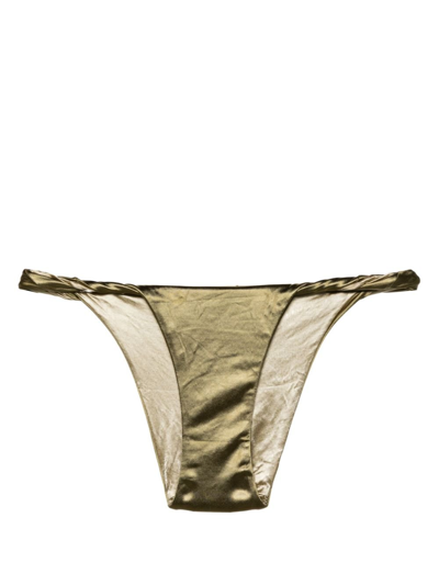 Isa Boulder Green Twist-detailed Reversible Bikini Bottoms
