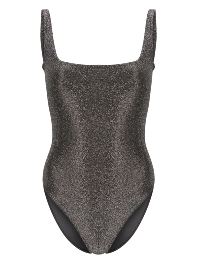 Form And Fold Silver Square Neck Glitter Swimsuit