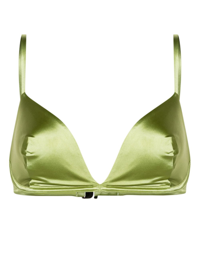 Form And Fold The Triangle Satin Bikini Top In Green