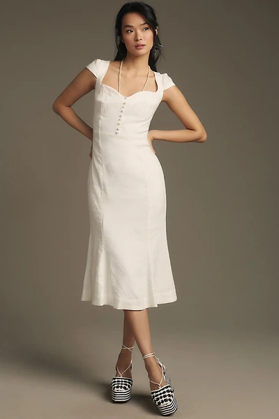 Maeve The Cecily Fit & Flare Sweetheart Dress By : Linen Edition In White
