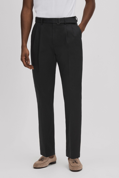 Reiss Liquid - Black Relaxed Tapered Belted Trousers, 28