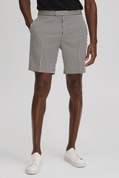Reiss Stream Stripe-pattern Stretch Woven-blend Shorts In Black/white