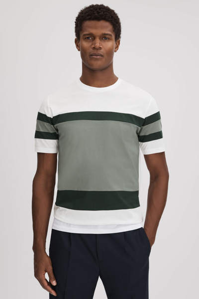 REISS AUCKLAND - SAGE MULTI MERCERISED COTTON CREW NECK T-SHIRT, L