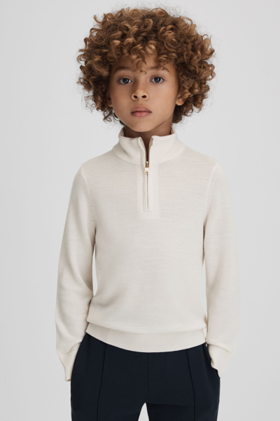 Reiss Kids' Blackhall - Snow Junior Wool Half-zip Funnel Neck Jumper, Uk 7-8 Yrs