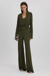 HALSTON HALSTON SEAWEED WIDE LEG JUMPSUIT