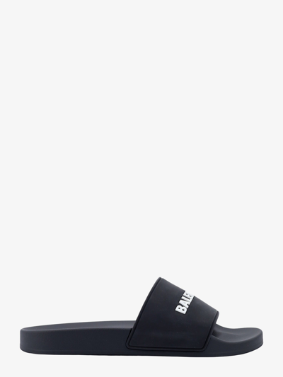 Balenciaga Men's Logo Pool Slide Sandals In Black
