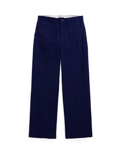 Polo Ralph Lauren Chino Wide-leg Pant Woman Pants Navy Blue Size 8 Cotton, Elastomultiester, Elastan