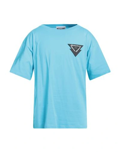 Moschino Man T-shirt Azure Size 40 Cotton In Blue
