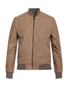 GREY DANIELE ALESSANDRINI GREY DANIELE ALESSANDRINI MAN JACKET CAMEL SIZE 40 OVINE LEATHER, TEXTILE FIBERS