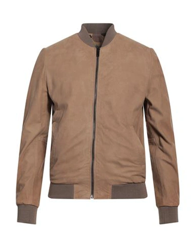 Grey Daniele Alessandrini Man Jacket Camel Size 40 Ovine Leather, Textile Fibers In Beige