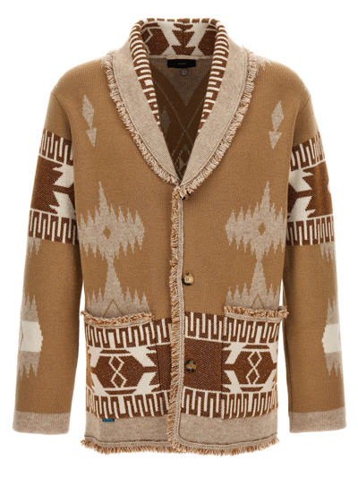 Alanui Jacquard Pattern Shawl Collar Knit Cardigan In Neutrals