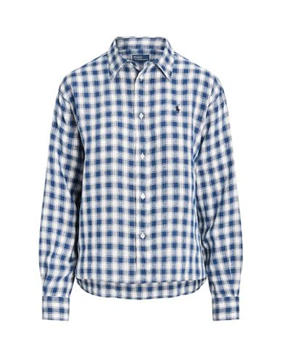 Polo Ralph Lauren Oversize Striped Linen Shirt Woman Shirt Navy Blue Size Xl Linen