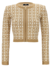Elisabetta Franchi Monogram Butter Beige Cropped Cardigan